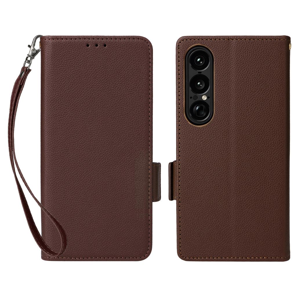 For Sony Xperia 1 VII Case with Wrist Strap Litchi Texture PU Leather Wallet Phone Cover