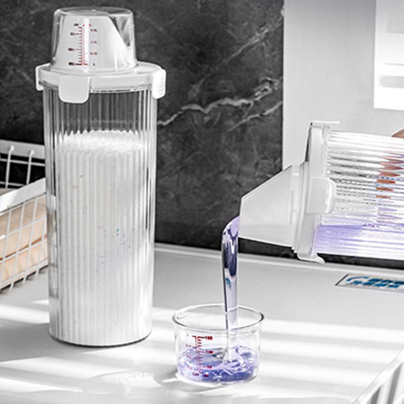 Double-sealed Transparent Large-opening Laundry Detergent Storage Tank with Measuring Cup