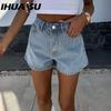 Summer Street Fashion Diamond-encrusted Straight Denim Shorts for Women