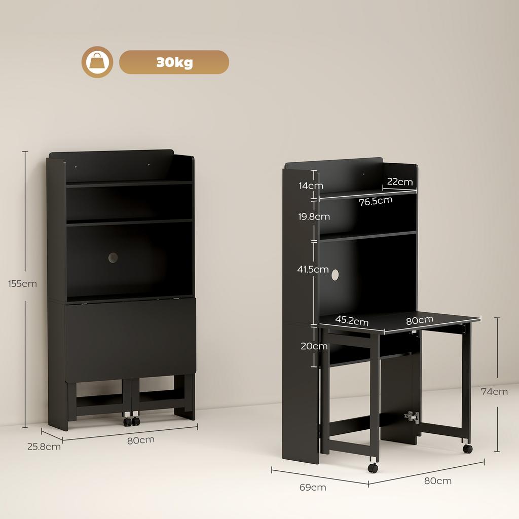 Foldable Desktop Computer Desk With Storage Shelves 80 X 69 X 155 Cm Black