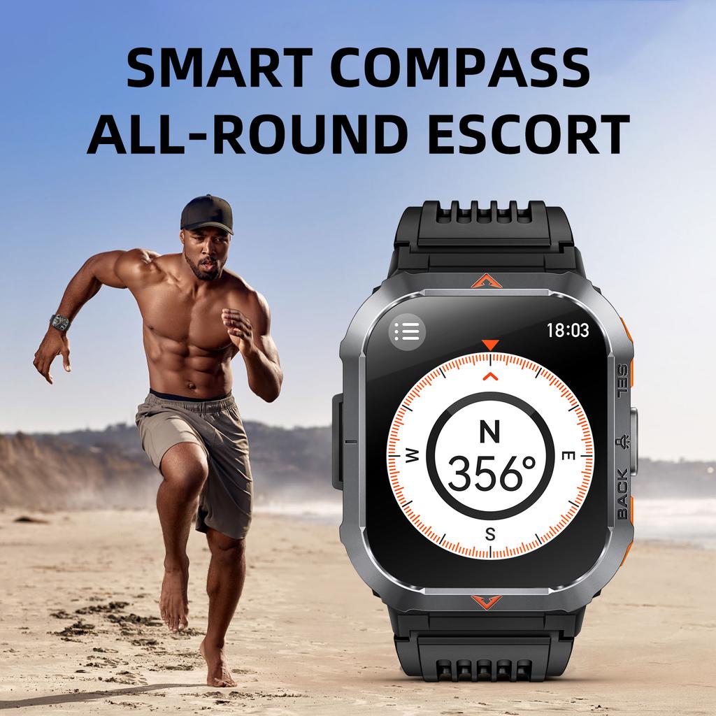SACOSDING Smart Watch Waterproof 2.02" TFT Men Sport With Compass And LED Flashlight Health Monitoring Fitness Tracking Bluetooth Call Smartwatch