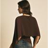 Ruched Waist Cape Sleeve Top Round Neck False Two-Piece Tops Batwing Sleeve Top  Summer Wear