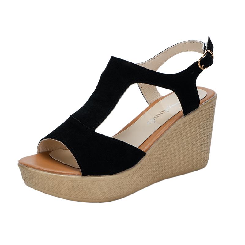 Модные летние босоножки на танкетке и высоком каблуке большого размера для женщин 2024 года, босоножки на платформе с открытым носком, женские нескользящие пляжные сандалии с пряжкой и ремешком Mujer