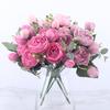 30cm Rose Pink Silk Peony Artificial Flowers Bouquet 5 Big Head and 4 Bud Cheap Fake Flowers for Home Wedding Decoration Indoor KTY