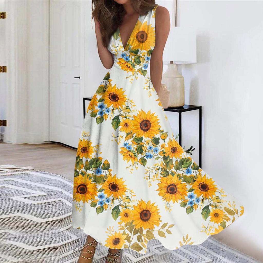 Женское летнее модное ретро-платье с V-образным вырезом и без рукавов