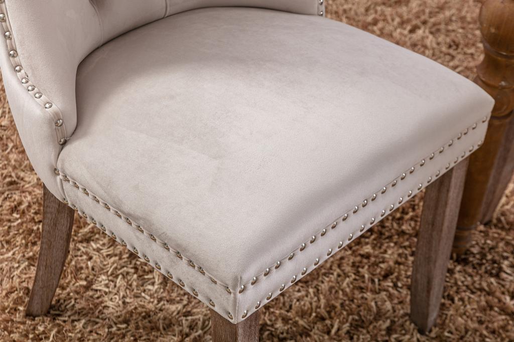 Nikki Collection High-end Tufted Solid Wood Contemporary Velvet Upholstered Dining Chair with Wood Legs Nailhead Trim 2-Pcs Set, Beige, DE2001BG