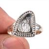 Натуральный черный рутиловый драгоценный камень 925 пробы Solid Sterling Silver Ювелирное кольцо Размер 9 H8F78