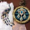 Vintage Women Baroque Palace Peacock Crystal Tassel Pins Badges Retro Exquisite Pendant Rhinestone Brooches Lady Clothing Pin