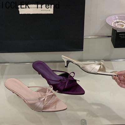 Летние шлепанцы женские на низком каблуке, модные, с бабочкой, женские, уличный стиль, для платья, шлепанцы-слайдеры, сандалии