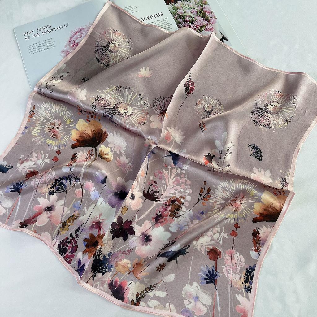 Spring and Autumn New Korean Mulberry Silk Scarf Small Square Scarf Women's Fashion Printing Trend Scarf Silk Long Square Scarf