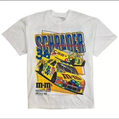 Винтажная футболка NASCAR 2001 года КЕН ШРАДЕР M&M’S БЕЛАЯ ФУТБОЛКА