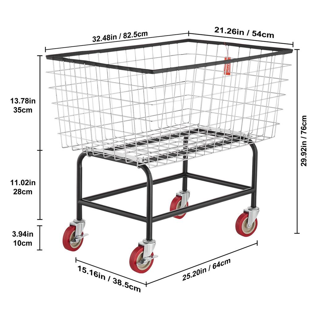 VEVOR Wire Laundry Cart, 4.5 Bushel Wire Laundry Basket with Wheels