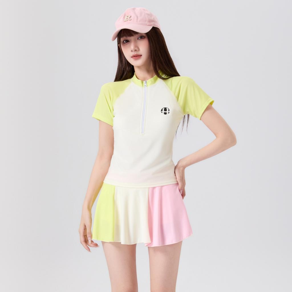 Korean INS new swimsuit for women, conservative skirt split sporty style, 1011 beach vacation swimwear