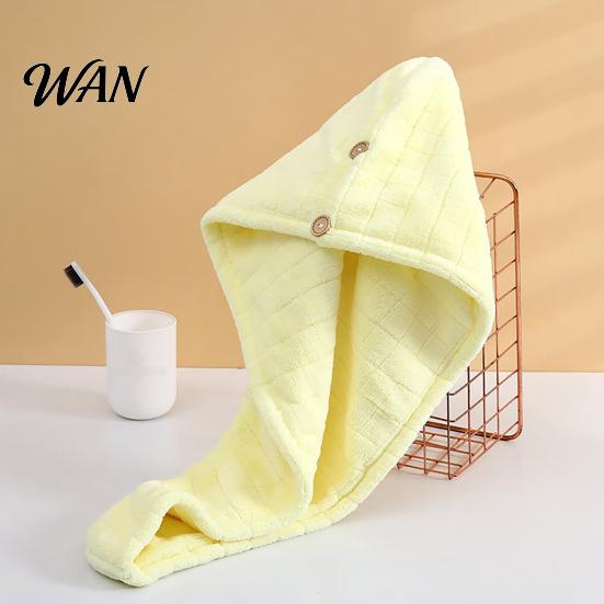 Quick Dry Hair Bonnet for Shower Coral Fleece Towel Wrap with Button, Thick Super Drying Absorbent Turban, Cap Long Bath Accessories Wet