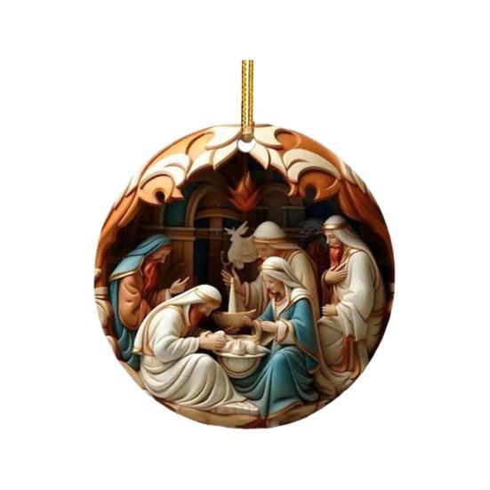 Nativity Scene Ornaments Acrylic Flat Hanging Pendant Keepsake The Birth of Jesus Decor for Christmas Tree Party Car Wall Door