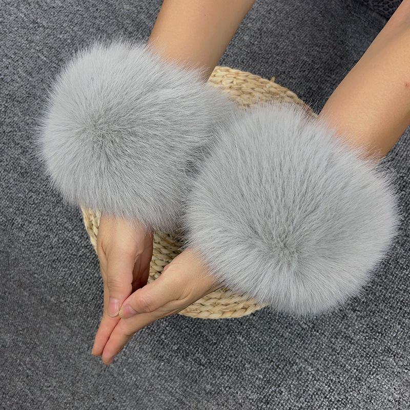 Женские митенки из искусственного кроличьего и лисьего меха с плотными манжетами