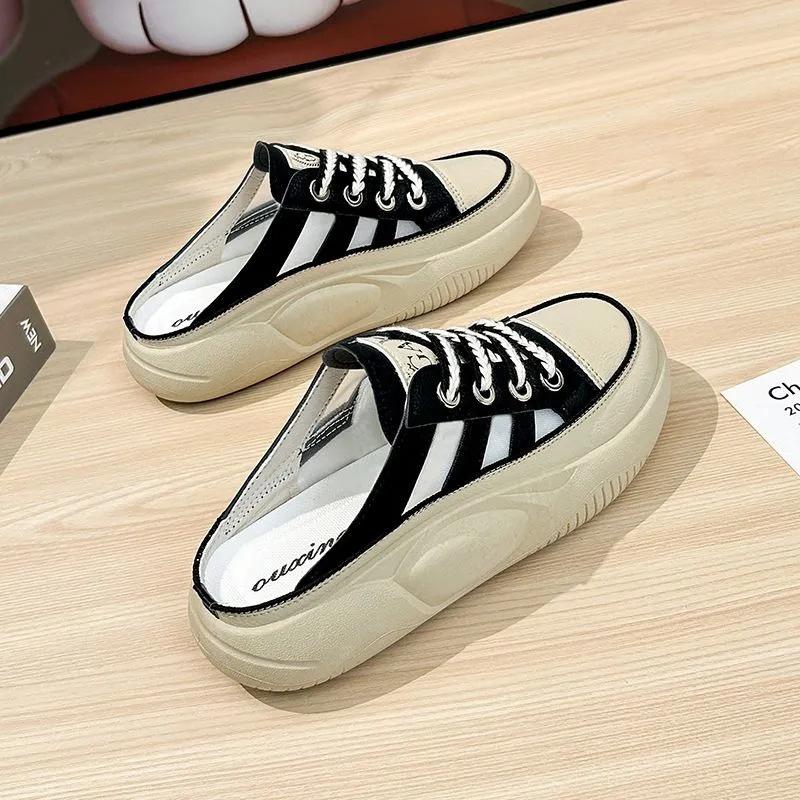 Полутапочки, белая обувь, женские летние новые туфли с носком для улицы, тапочки на платформе, сандалии без шнуровки, туфли-лодочки