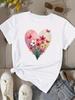 (Азиатский размер) любовь сердце цветок милый Женский Принт Футболка Топ Женская Одежда Футболка Мода Женский Короткий Рукав Графические Футболки