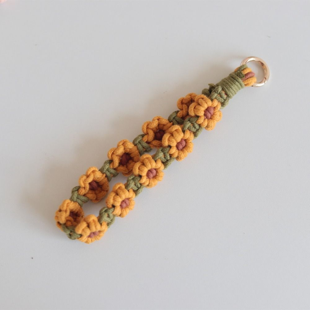 Phone Wristband Weave Daisy Flower Keychain Crochet Macrame Wristlet Hanging Accessory