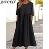 Летнее женское платье с круглым вырезом, повседневное свободное длинное платье, платья больших размеров