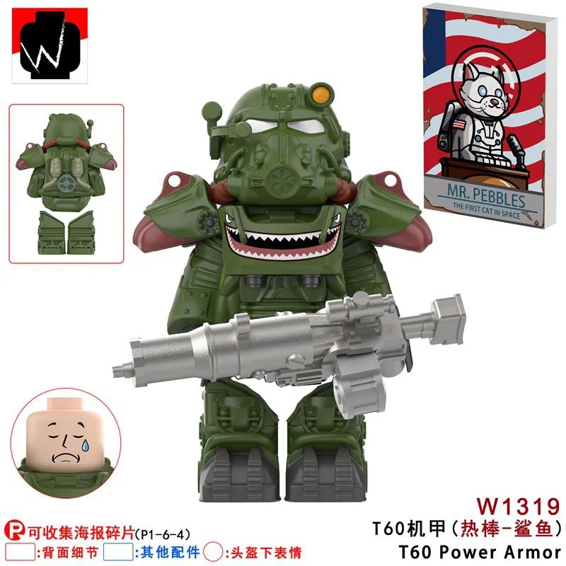 BoS Game T60 Power Armor Army Officers Soldiers Figure Machine Gun Model Building Blocks Kids Toys Gifts Boys Girls Juguetes