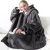 Oversized Sherpa Fleece Sweatshirt Wearable Blanket Hoodie with Giant Hood Pocket and Sleeves for Adult Warm & Cozy Grey Blanket Gifts