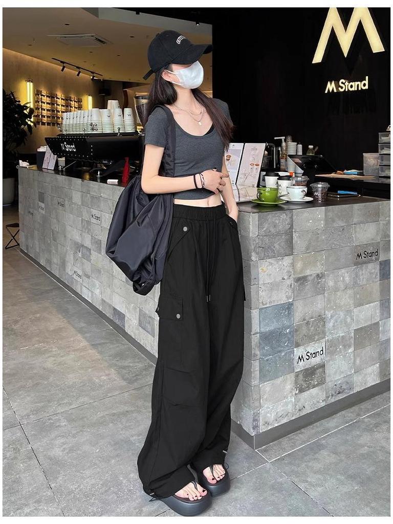 Маленькие женские брюки карго с манжетами - Широкие брюки с высокой талией для альпинизма и спорта, Повседневная одежда на весну/осень