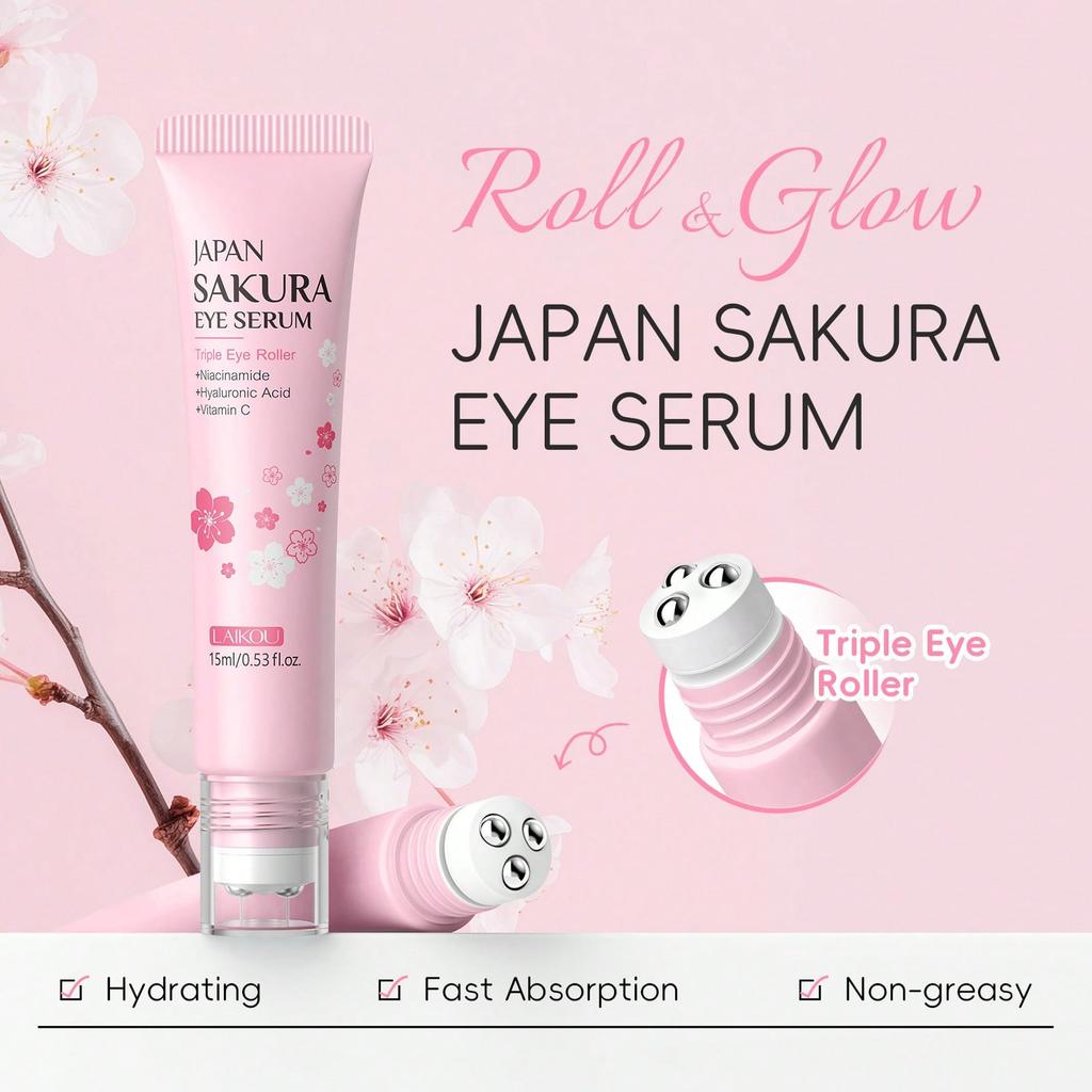LAIKOU Sakura Антивозрастной крем для век с роликовым аппликатором, быстросохнущий, увлажняющий, с гиалуроновой кислотой, освежающая сыворотка для век 15 мл