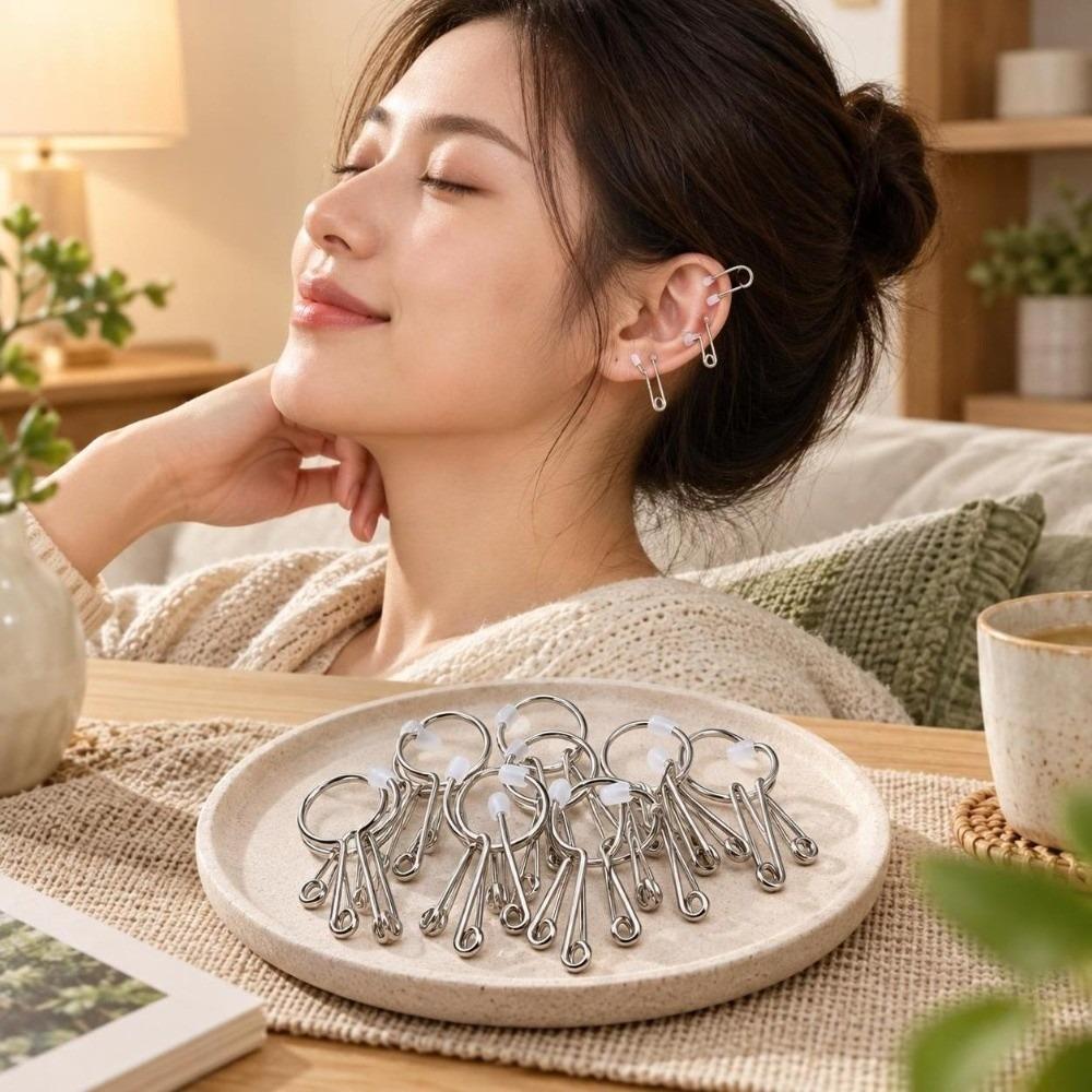 10Pcs Silver Tone Ear Acupressure Clips Silicone Tip Ear Therapy Spring Clips Meridian Relaxation
