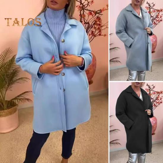 Женское зимнее пальто, однобортное, с отложным воротником в стиле ретро, с длинными рукавами, на пуговицах, кардиган средней длины, с разрезом, весна-осень, шерстяное пальто для активного отдыха