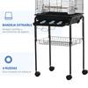 46x36x130 cm, Black  Bird Cage with Stand, Metal Bird Cage for Canaries, 4 Wheels, Open Top, 2 Feeders, 3 Perches, Removable Tray, Storage Shelf