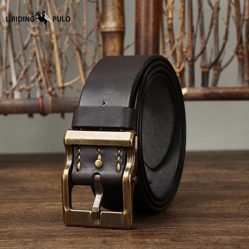 High-end Light Luxury Retro Pure Handmade First Layer Cowhide Belt Men's Fashionable All-match Genuine Leather Belt