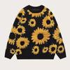 European and American Sunflower Jacquard Pullover Knitted Sweater Women's Autumn and Winter Loose Round Neck Long Sleeve Medium and Long Sweater
