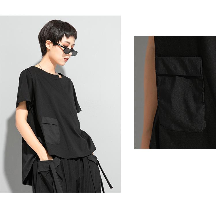 Women's Asymmetrical Swallowtail T-shirt - Dark, Round Neck, Casual & Versatile Trend