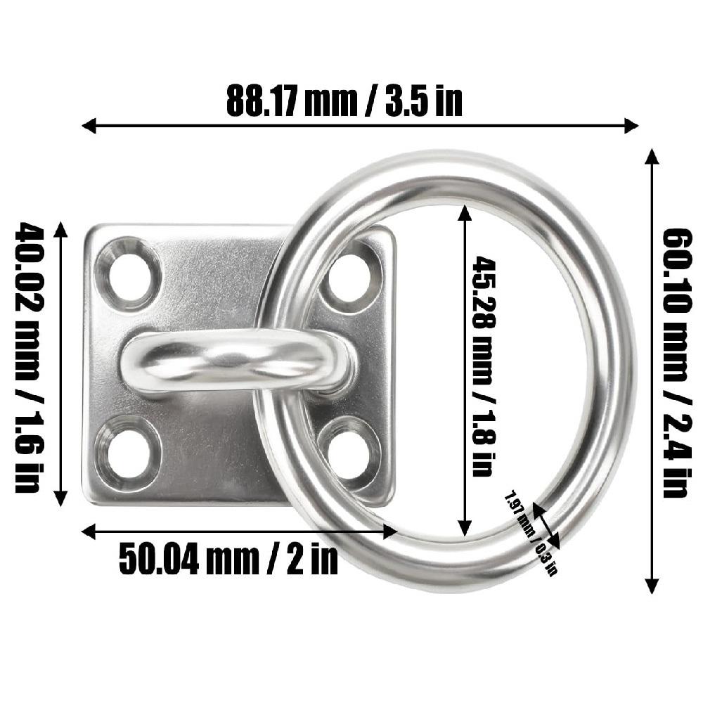 Квадратная проушина из нержавеющей стали 304 – 5/16" (8мм) Крепление-якорь для йога-гамаков, лодочной оснастки, палубного оборудования – Варианты в упаковках по 2/3/4 шт.