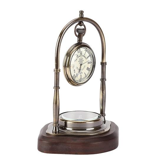 Antique Brass Nautical Vintage Style Table Clock with Wooden