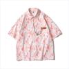 Harajuku Streetwear Vintage Heart-shaped Printing Design Short Sleeve Casual Loose Chain Single Breasted Oversized Blouses Shirt