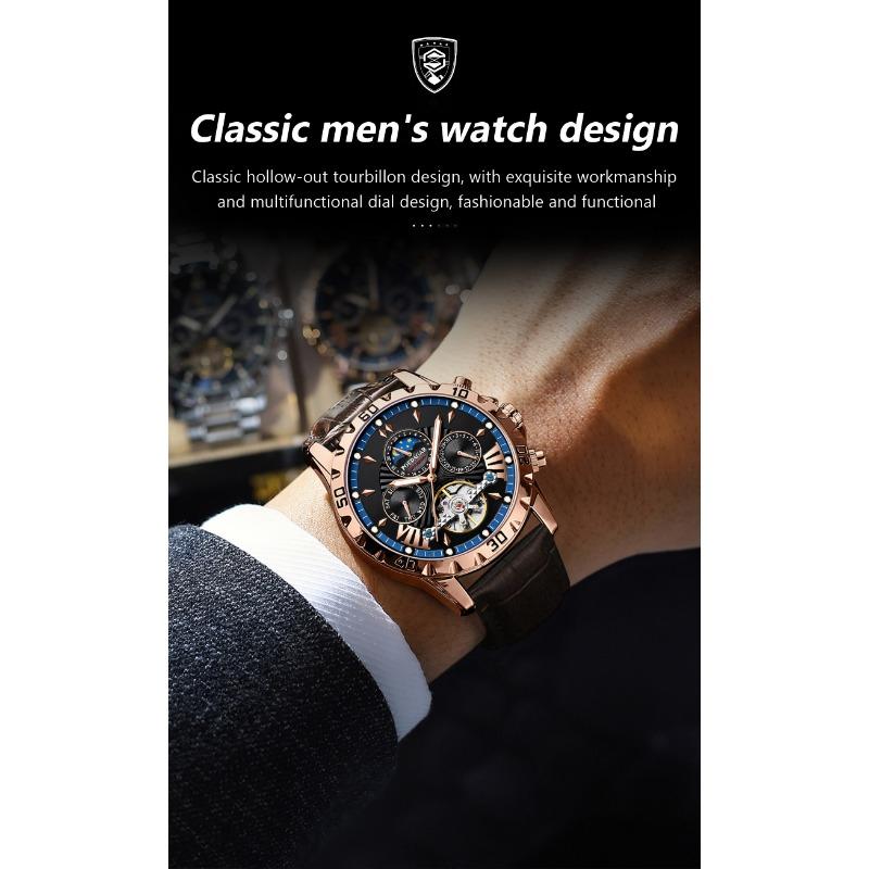 POEDAGAR Tourbillon Automatic Mechanical Wristwatch Waterproof Luminous Date Week Leather Men Watch Luxury Fashion Watches