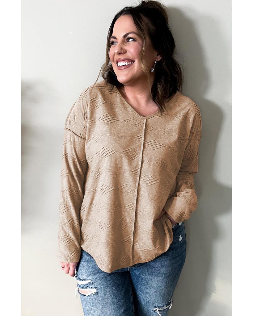 Azura Exchange Khaki Plus Size Textured Drop Shoulder Exposed Seam Top