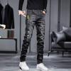 Men's Denim Pants Spring and Autumn New Black Casual Jeans Korean Style Fashionable All-Match Ripped Slim Fit Skinny Denim Trousers