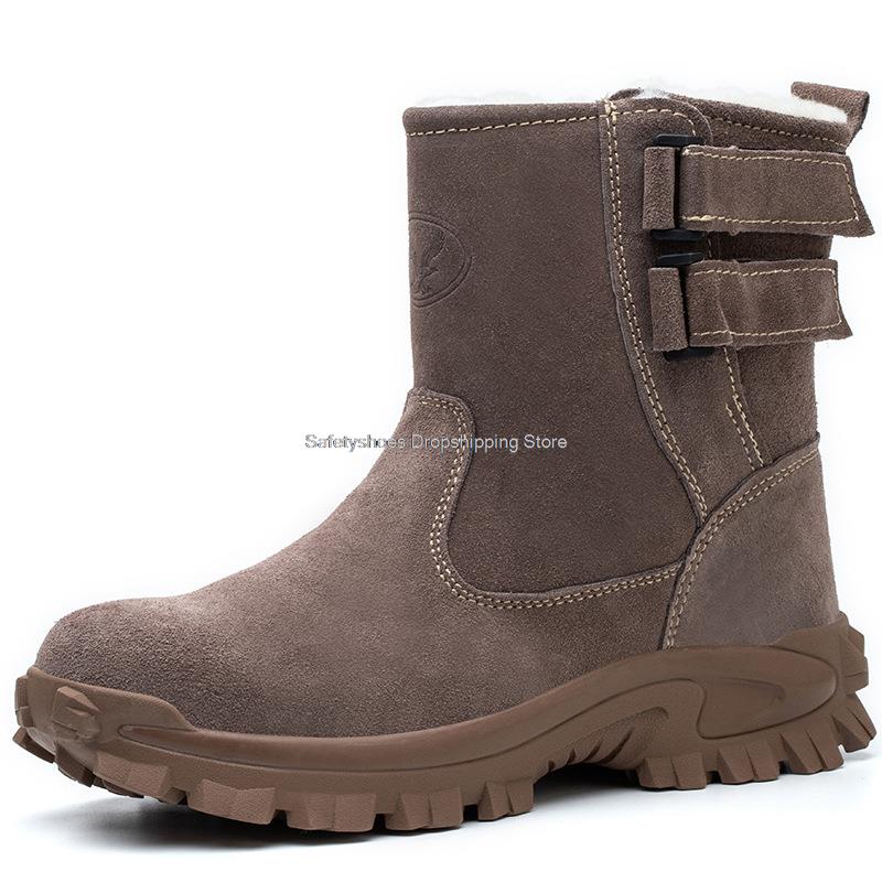 Fashion Wam Plush Snow Boots With Steel Toe Shoes for Man Work Safety Boots Suede Anti-spark Men Safety Shoes Puncture Proof Work Boots