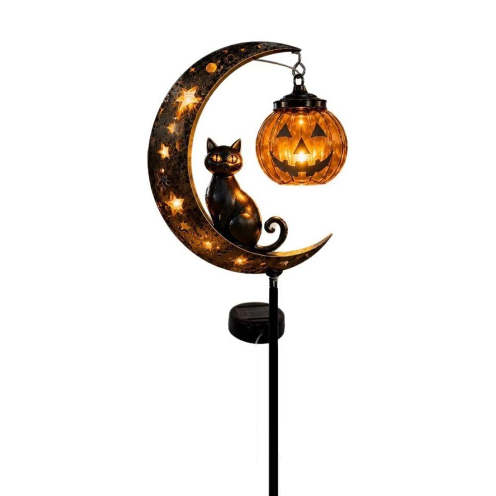Auto On/Off Solar Garden Lights Iron Cat Moon Design Garden Pathway Lights Halloween Lights  Lawn