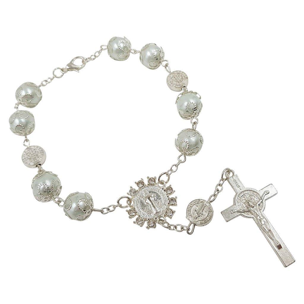 TALISMAN4U One Decade Auto Rosary Beads Католический браслет Святой Бенедикт Крест Божественное Милосердие 7 камней Подарок, дюймы,