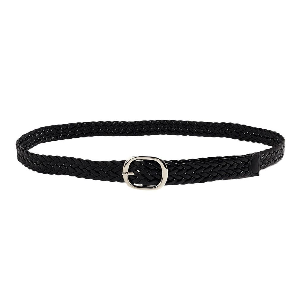 Pu Womens Black Woven Belt With Alloy Closure Design For Trendy Outfits Casual