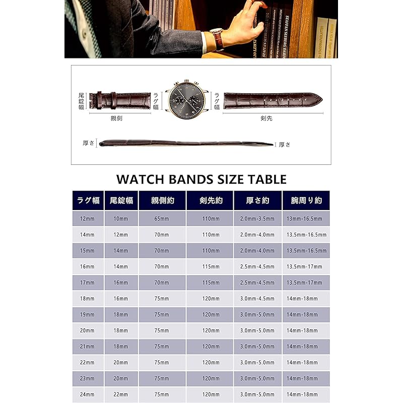 [TONCHARME] Ремешок для часов с тиснением под крокодила, сменный элемент, EASY CLICK, натуральная кожа, кнопочный ремешок для часов с двумя дверцами, 12–24 мм, золотая пряжка (15мм,