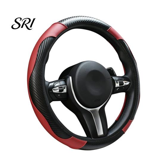 Breathable Car Interior Accessory Leather Steering Wheel Cover, Non-Slip Wrap with Honeycomb Ventilation Non Slip Driving Grip Cover Holes,