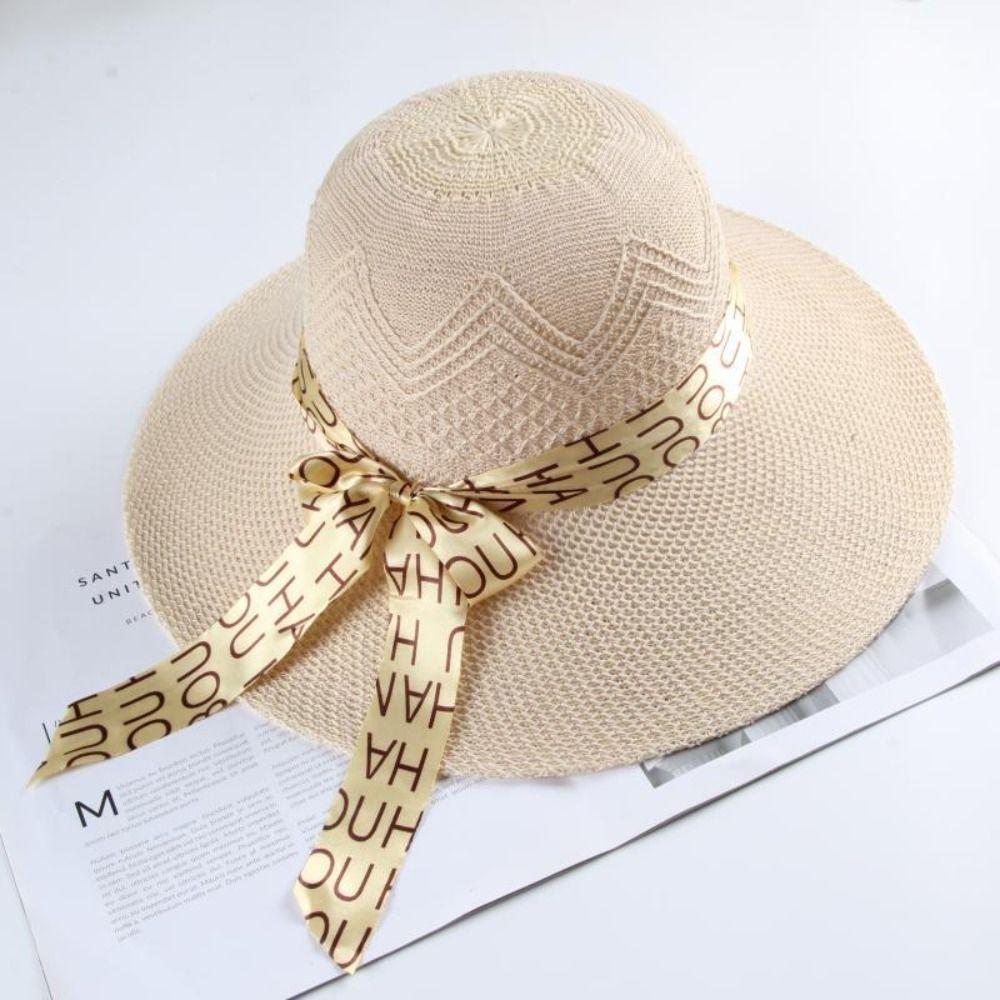 New Summer Women Sun Hat Casual Fashion Bowtie Fisherman Hat Straw Hat with Bow Ribbon Travel Beach Hat