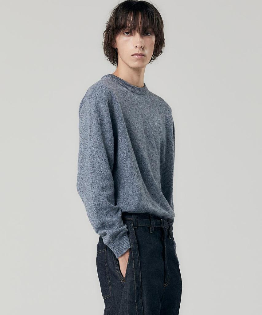 NOTIG Wool Blend Tweed Round Knit Navy_Okw2Swrl201N1