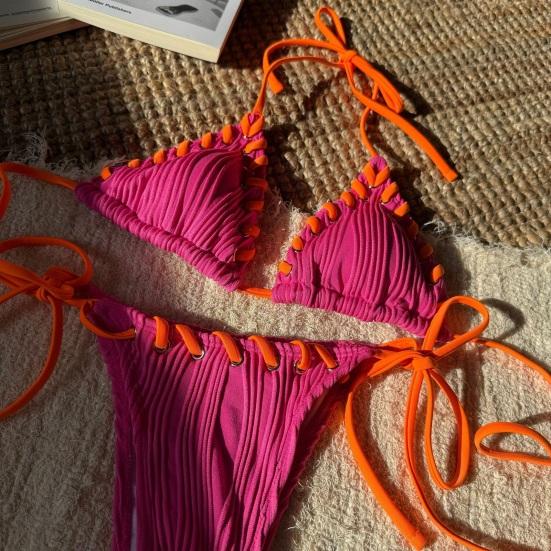 2 шт./комплект женский комплект бикини сексуальный плиссированный пэчворк цветной бюстгальтер халтер высокая талия плавки комплект со шнуровкой пляжный купальник