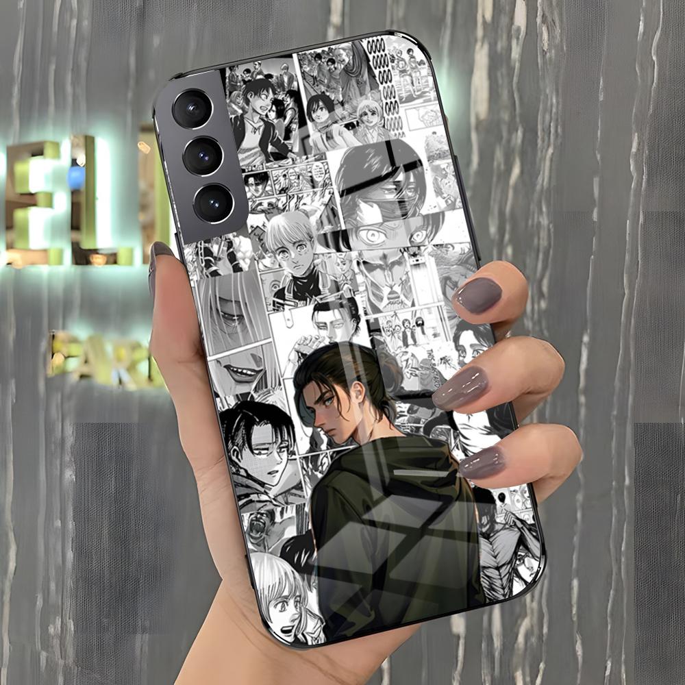 Чехол для телефона Аниме Атака Титанов Для Samsung A25 A13 A33 5G A54 A36 A35 A56 A52 A14 Ударопрочный Стеклянный Чехол